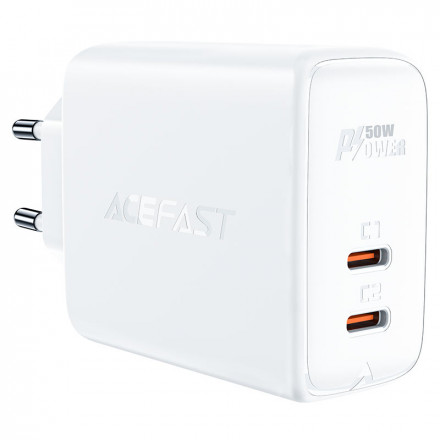 Зарядное устройство для Macbook/Iphone Acefast A29 GaN PD50W (2xUSB-C) EU