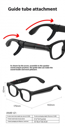 Умные очки AI Smart Glasses Aimb-G1 — голосовой ассистент, переводчик, Bluetooth-наушники, управление жестами