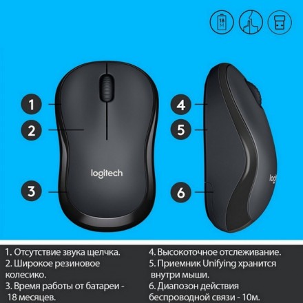 Мышь беспроводная Logitech M220 Silent Charcoal