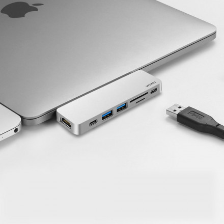 Алюминиевый концентратор WIWU USB Type-C 7 in 1 Hub T8 Grey
