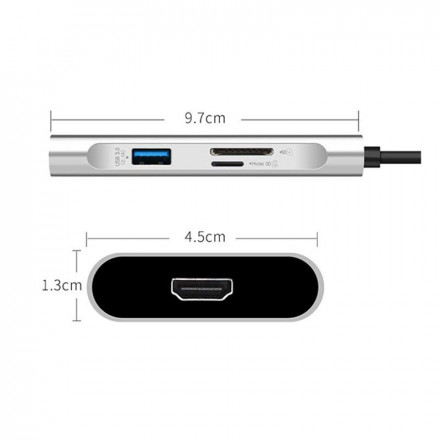 Алюминиевый концентратор WIWU Apollo USB-C Hub A731TH Grey