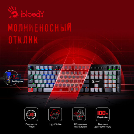 Клавиатура A4TECH Bloody B828N, USB, черный серый