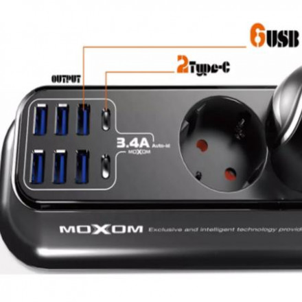 Удлинитель MoXom MX-ST05 (6USB+ 2TYPE-C OUTPUT 3.4A)
