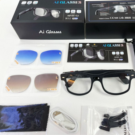 Умные очки AI Smart Glasses Aimb-G3 — голосовой ассистент, переводчик, Bluetooth-наушники, видео 1080p