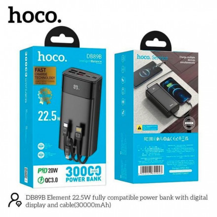 Внешний аккумулятор Hoco DB89B 30000 mAh | Мощный Power Bank с LED-дисплеем для смартфонов и гаджетов