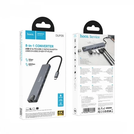 USB-хаб Type-C Hoco DUP09 | Многофункциональный адаптер USB-C с HDMI и USB-портами